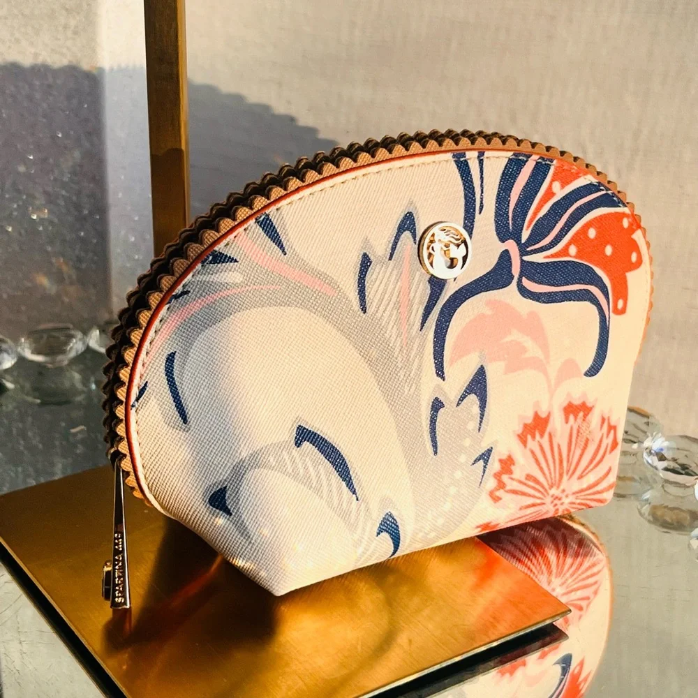 Spartina 449 Cream and Orange Floral Cosmetic Bag - Picture 3 of 12